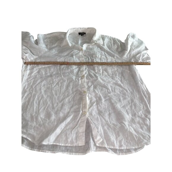 White Lord & Taylor Womens Linen Button-Up Shirt With Ruffled Sleeves - Picture 6 of 8